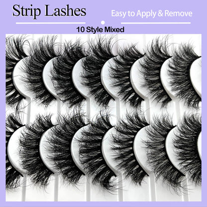 Mink Lashes Fluffy Big Dramatic Thick False Eyelashes, Soft 20mm Volume 3D Faux Mink, 20 Pairs Eyelashes Pack, 25mm Full Strip Lashes That Look Like Extensions