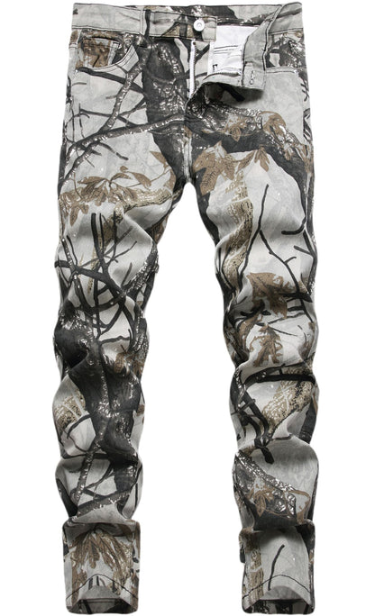 Boy's Skinny Fit Cotton Camo Jeans, Camouflage Printed Fashion Casual Pants