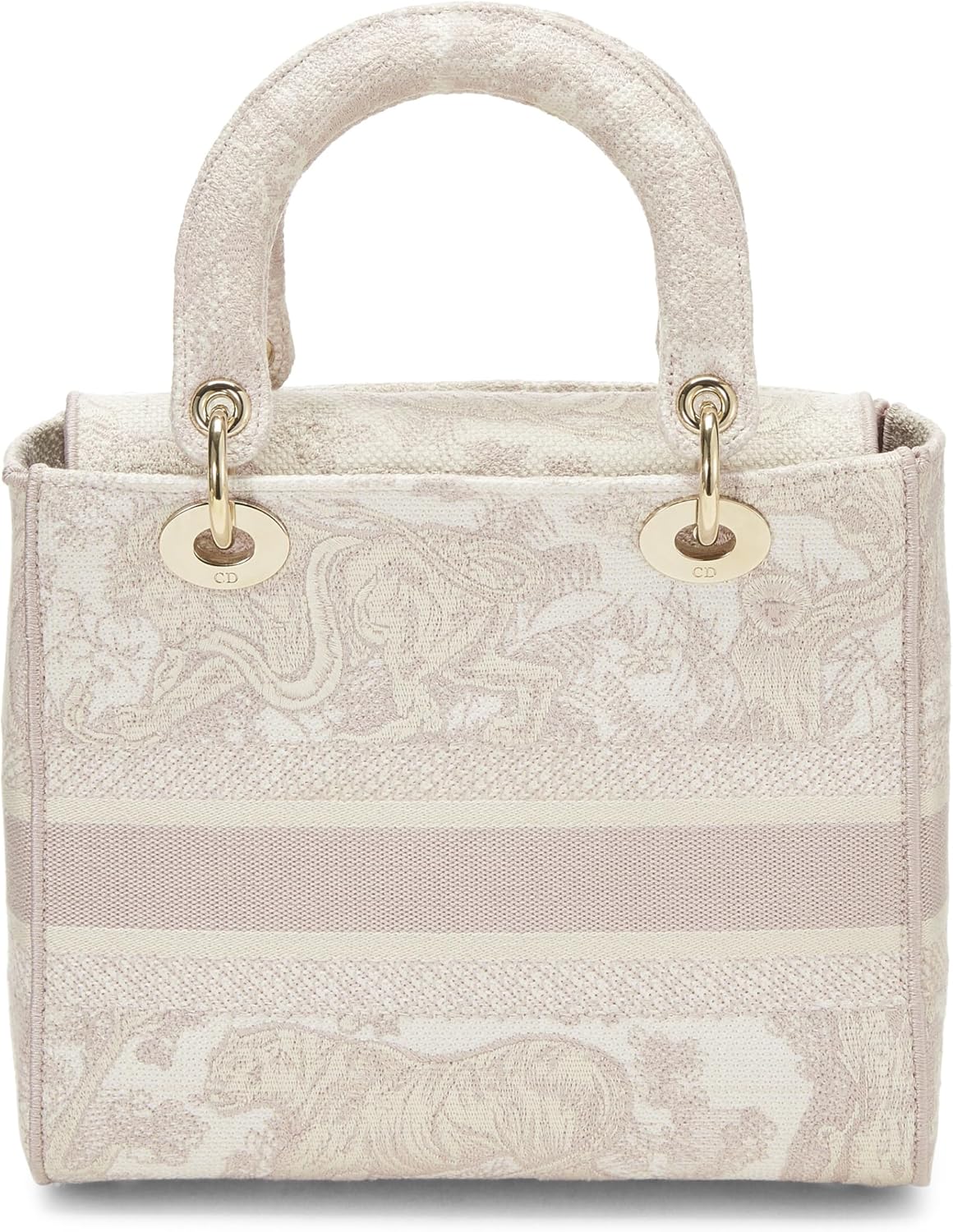 Pre-Loved Pink Embroidered Canvas Lady D-Lite Medium, Pink