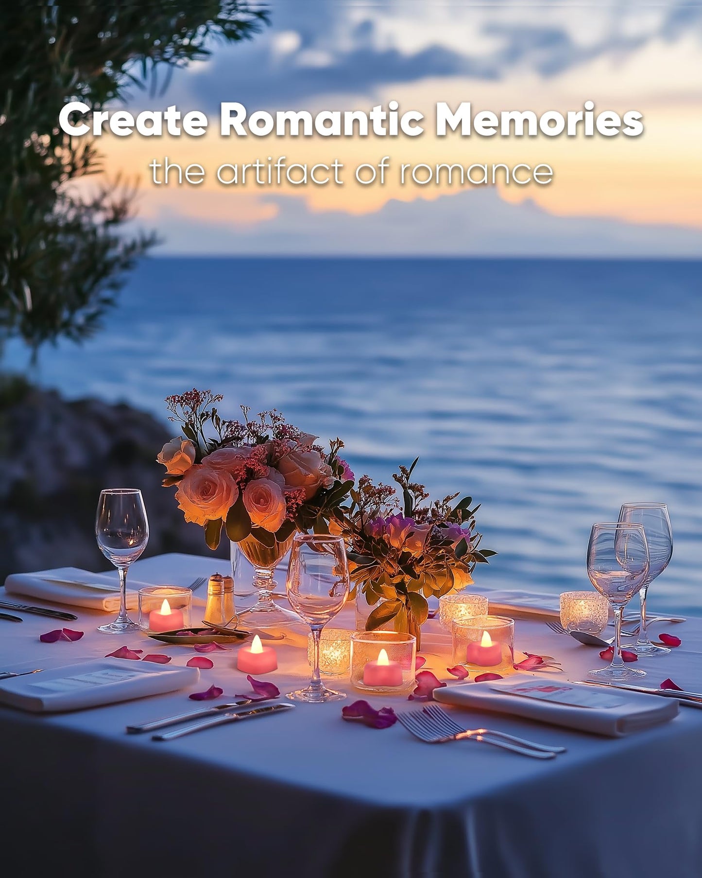 Amagic 1000 Pieces Artificial Rose Petals with 12 Heart LED Tea Lights Candles Kit, Rose Petals and Candles Set for Proposal, Anniversary, Valentine's Day, Special Romantic Night, Wedding Table Decor