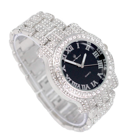 Charles Raymond Bling-ed Out Silver Round Luxury Mens Watch w/Bling-ed Out Bracelet - L0504B