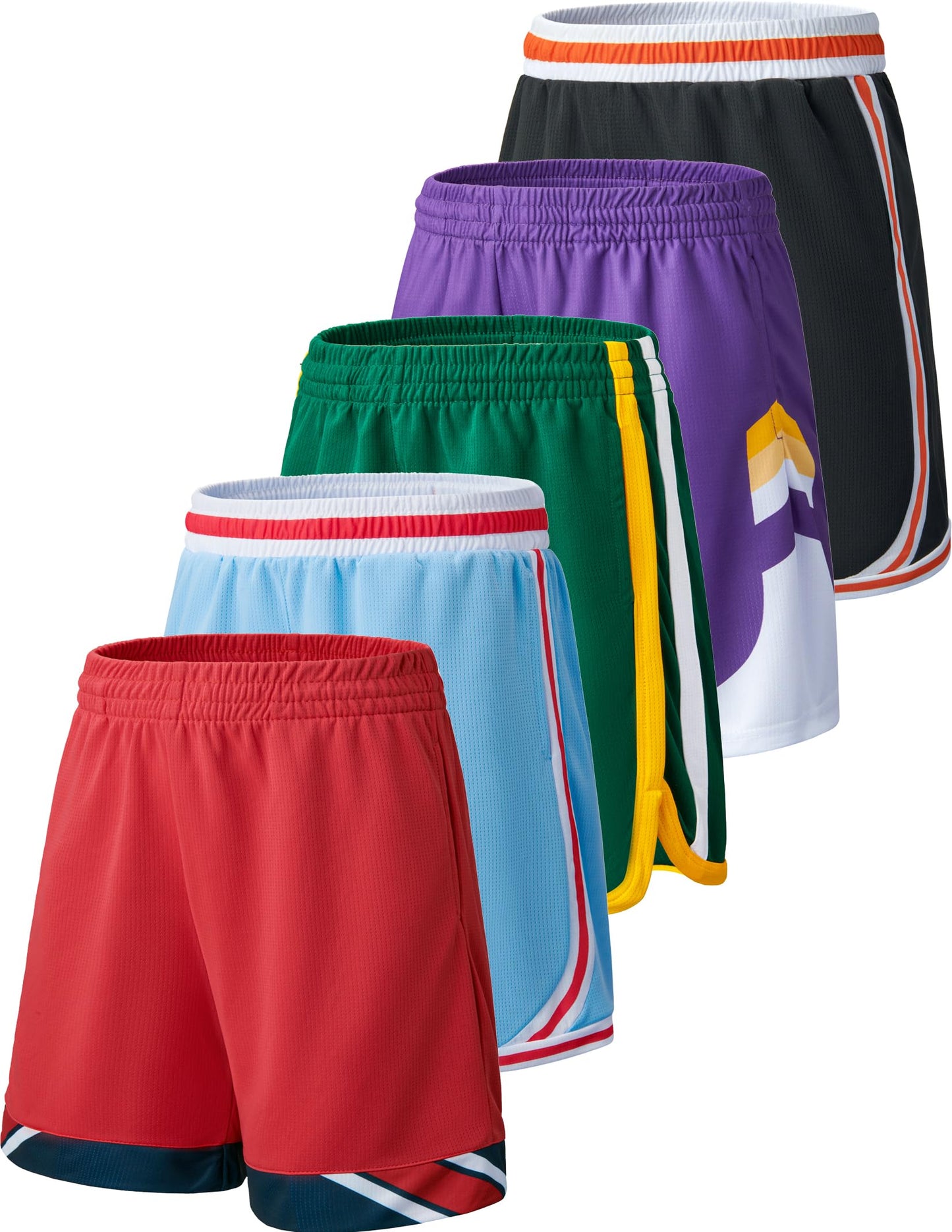 Liberty Imports 5 Pack Big Boys Youth Athletic Mesh Basketball Shorts with Pockets Quick Dry Activewear