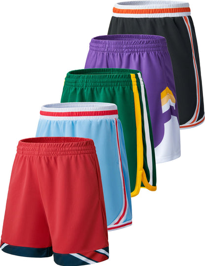 Liberty Imports 5 Pack Big Boys Youth Athletic Mesh Basketball Shorts with Pockets Quick Dry Activewear
