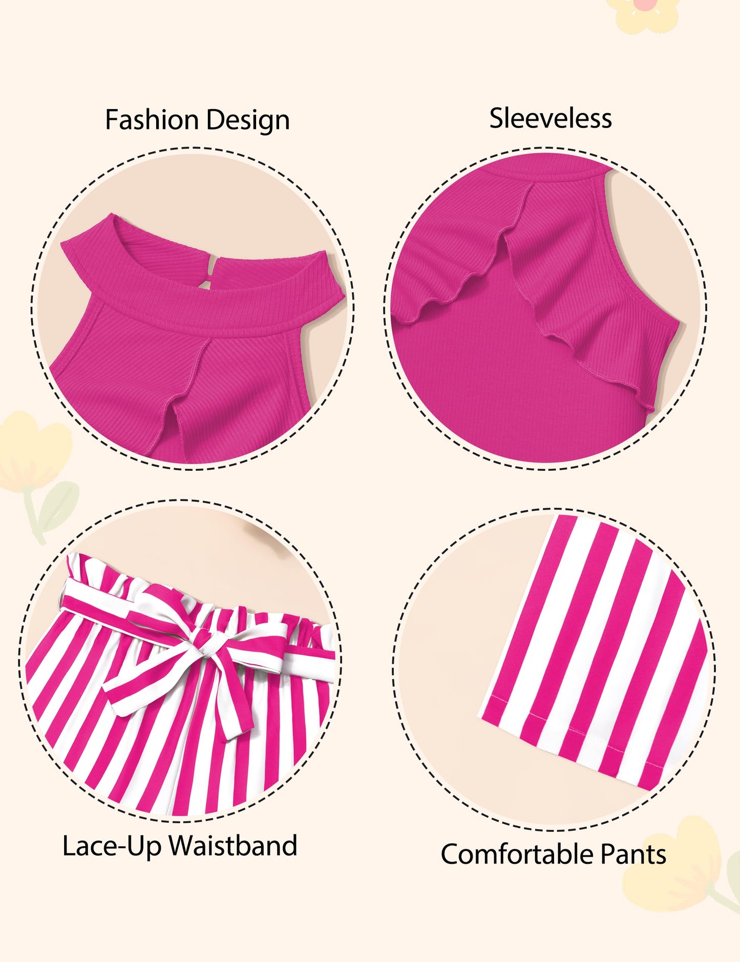 MIGU Girls Clothes Summer Halter Neck Ruffle Sleeveless Top Fashion Cute Floral Belt Shorts Two Piece Outfit Set Size 6-12