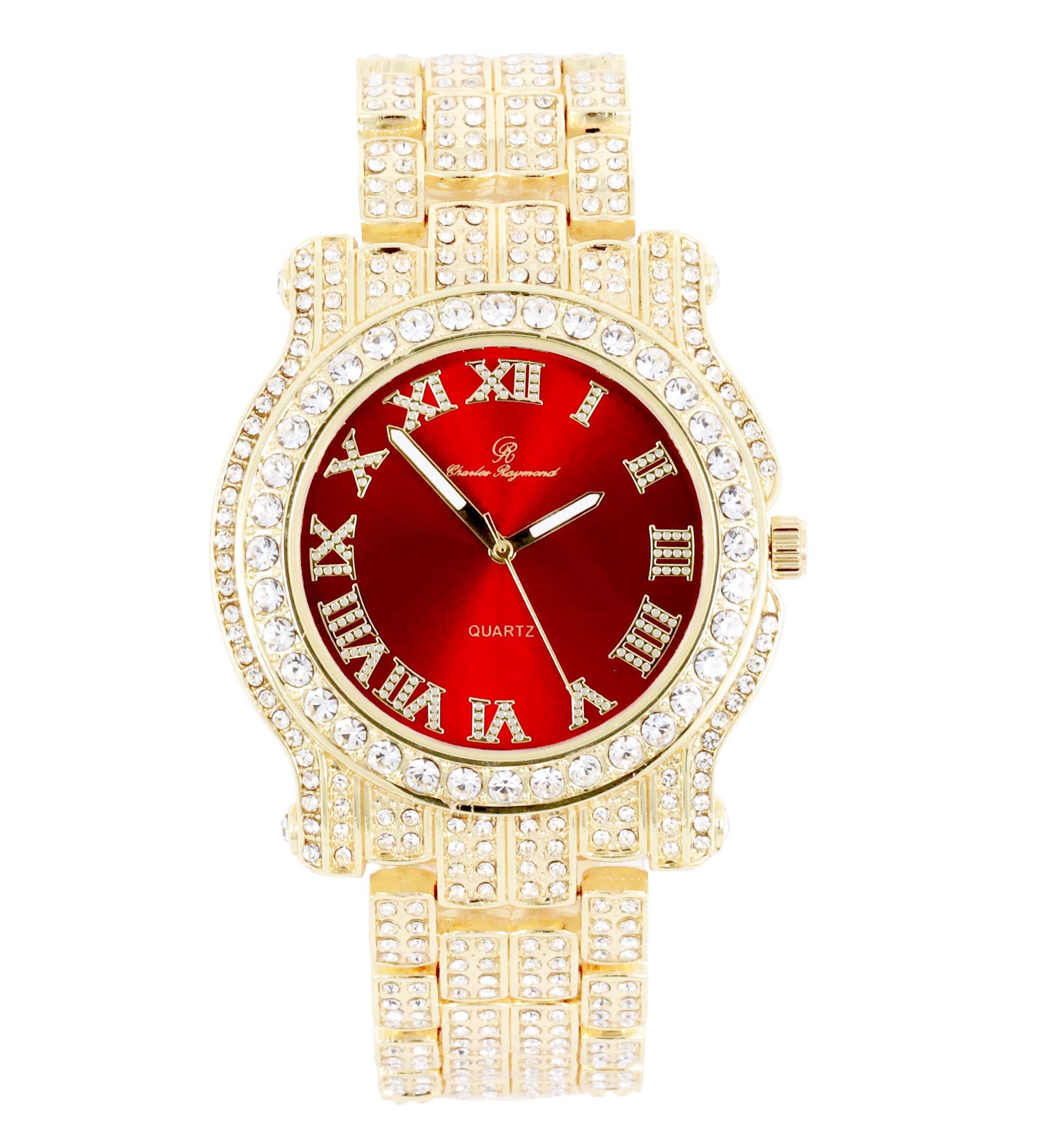 Charles Raymond Bling-ed Out Silver Round Luxury Mens Watch w/Bling-ed Out Bracelet - L0504B