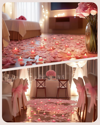 Amagic 1000 Pieces Artificial Rose Petals with 12 Heart LED Tea Lights Candles Kit, Rose Petals and Candles Set for Proposal, Anniversary, Valentine's Day, Special Romantic Night, Wedding Table Decor
