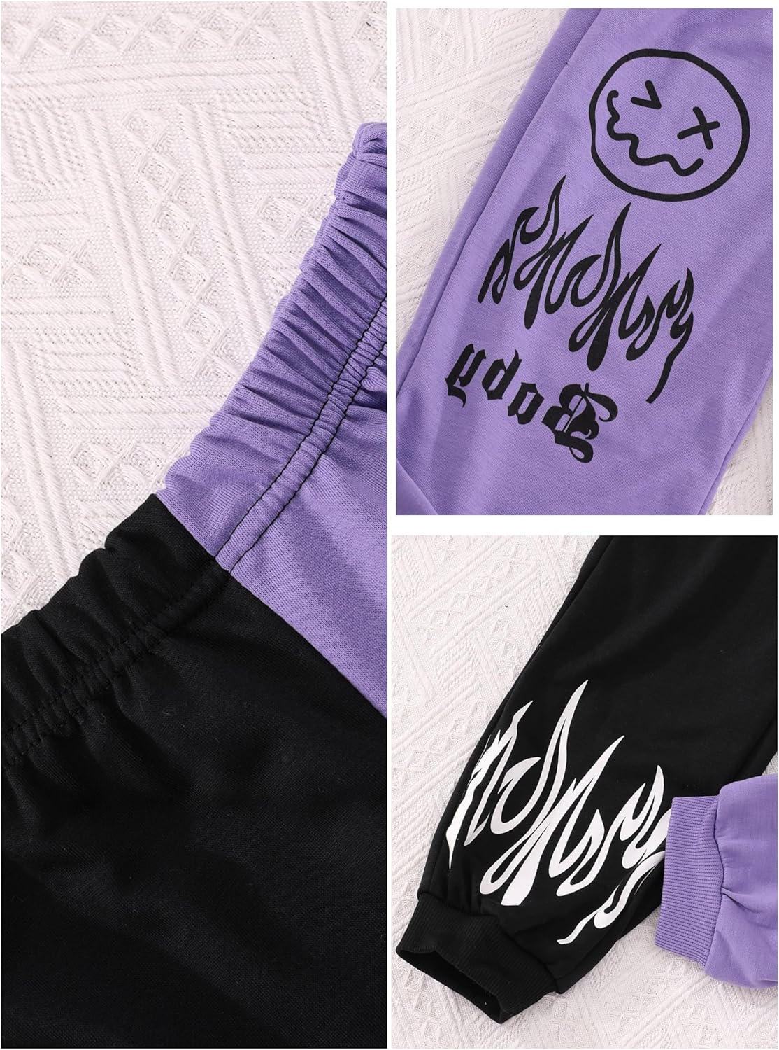 Hilinker Girls Graphic 3 Piece Outfits Workout Crop Hoodie Ribbed Tank and Sweatpants Set