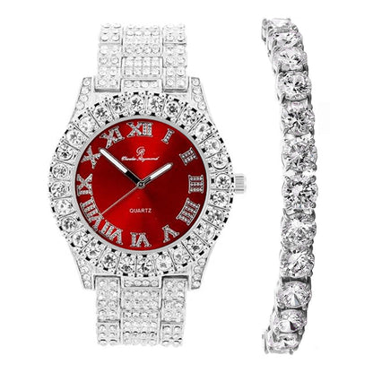 Charles Raymond Women's Big Rocks Bezel Colored Dial with Roman Numerals Fully Iced Out Watch - ST10327LA