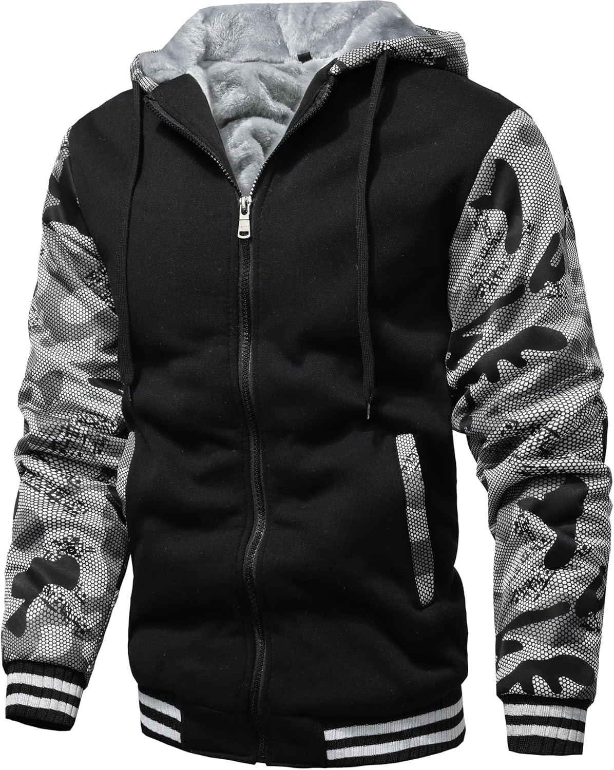 GXAMOY Men's Winter Fleece Hoodies for Men Heavyweight Warm Thick Full Zip Up Sweatshirt Outerwear