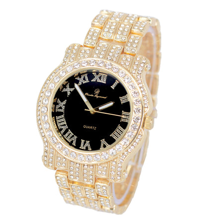 Charles Raymond Bling-ed Out Silver Round Luxury Mens Watch w/Bling-ed Out Bracelet - L0504B