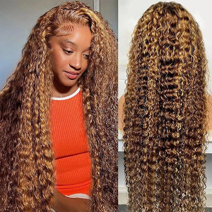 20Inch Deep Wave Lace Front Wigs Human Hair-13x4 HD Transparent Deep Wave Frontal Wigs Human Hair Glueless Curly Wigs for Women 200% Density Curly Lace Front Human Hair Pre Plucked with Baby Hair