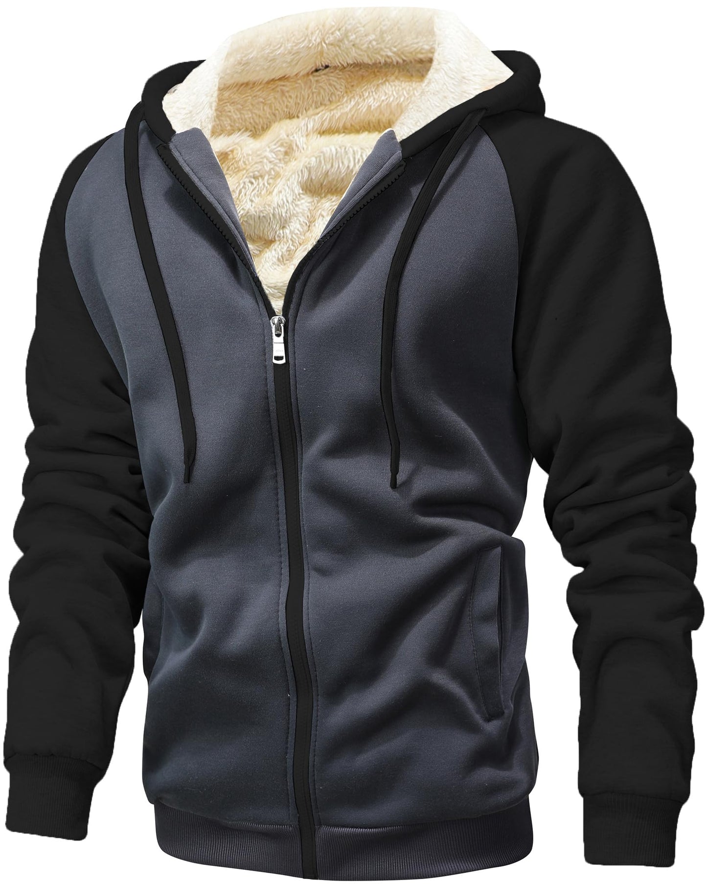 GXAMOY Men's Winter Fleece Hoodies for Men Heavyweight Warm Thick Full Zip Up Sweatshirt Outerwear