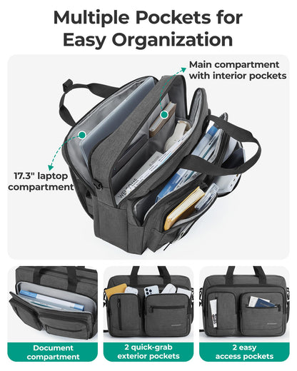 BAGSMART 3 In 1 Laptop Bag for Men, Computer Briefcase 17.3 Inch Laptop Water-Repellent Shoulder Bag, Computer Bag Business Travel Office, Black