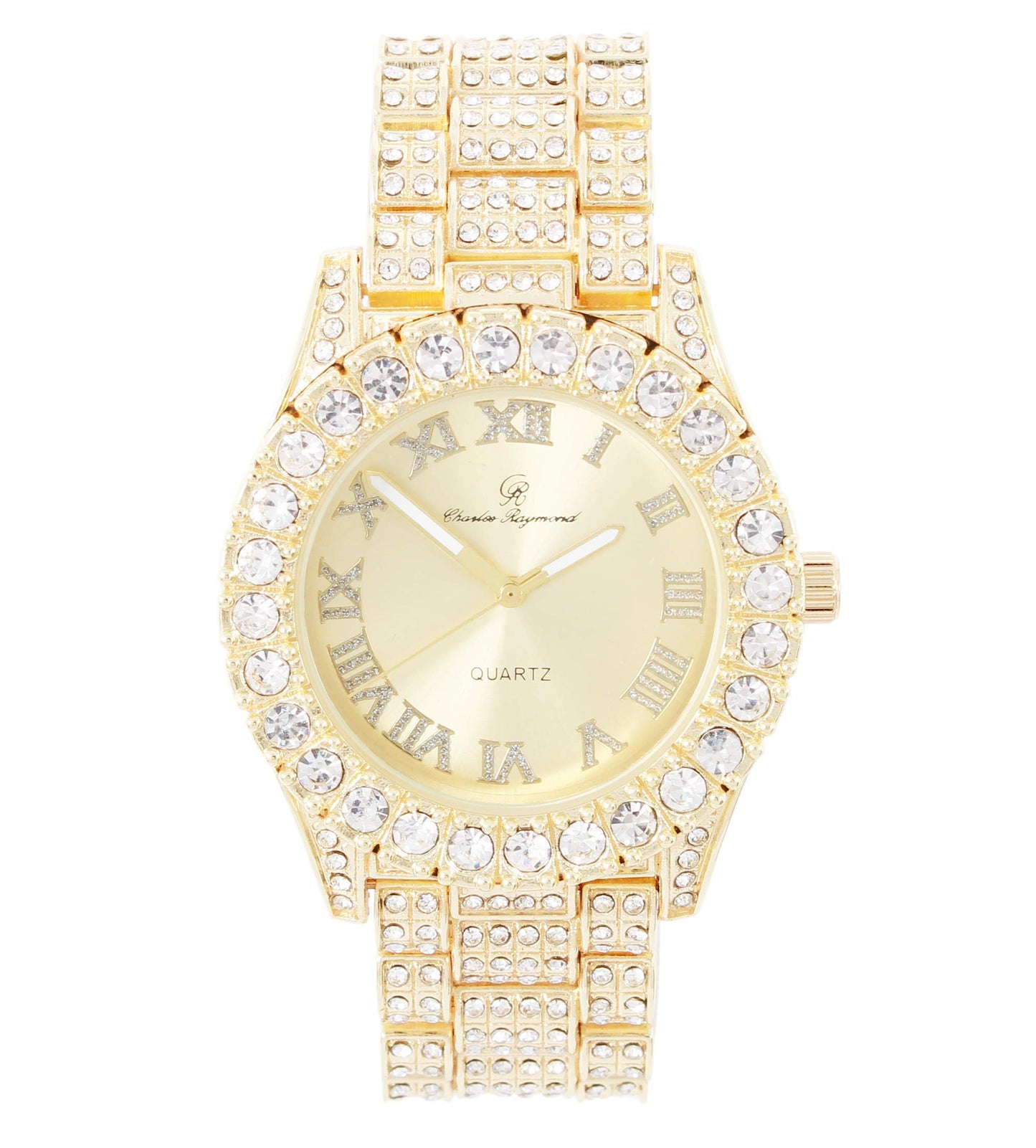 Charles Raymond Women's Big Rocks Bezel Colored Dial with Roman Numerals Fully Iced Out Watch - ST10327LA