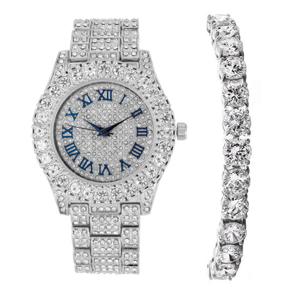 Charles Raymond Women's Big Rocks Bezel Colored Dial with Roman Numerals Fully Iced Out Watch - ST10327LA