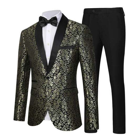Men's Floral Dinner Party Prom Wedding Stylish Tuxedo Suits for Men One Button Dinner Jacket Pants Set