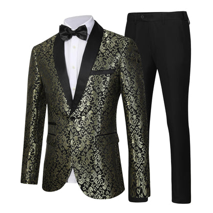 Men's Floral Dinner Party Prom Wedding Stylish Tuxedo Suits for Men One Button Dinner Jacket Pants Set
