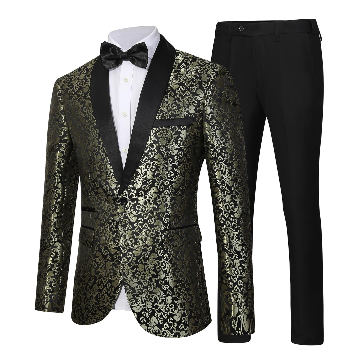 Men's Floral Dinner Party Prom Wedding Stylish Tuxedo Suits for Men One Button Dinner Jacket Pants Set