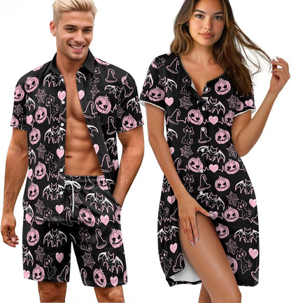 His and Her Pajamas for Couples Set Plus Size Button Down Pjs Nightgown Sleepwear Lounge Sets
