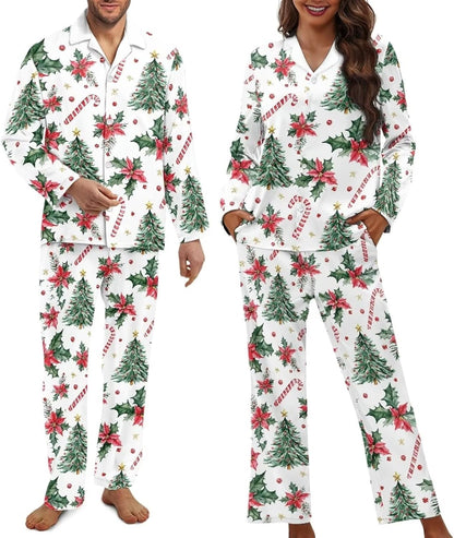 Matching Pajamas for Couple Soft Funny Front Button long Sleeve Pajamas