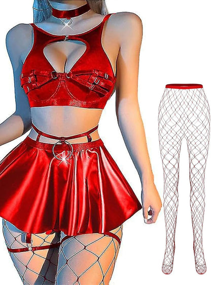 Lilosy Sexy Stocking Chocker Strappy Underwire O Ring Push Up Garter Belt Women Skirt 5 Piece