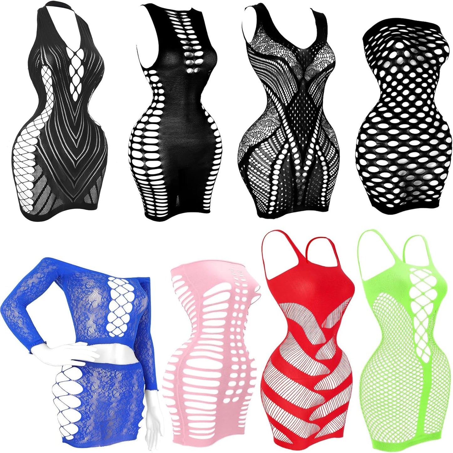 selizo Fishnet Lingerie Dress for Women, Black Fish Net Bodysuit Sexy Chemise Teddy Naughty Women's Mesh Lace Body Stockings