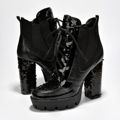 Women's Rhinestone Cowboy Booties - Western Ankle Boots with Pointed Toe, Block Heel & Lace-Up Design for Casual Dress or Party | Stylish Comfortable Short Booties (Nell)