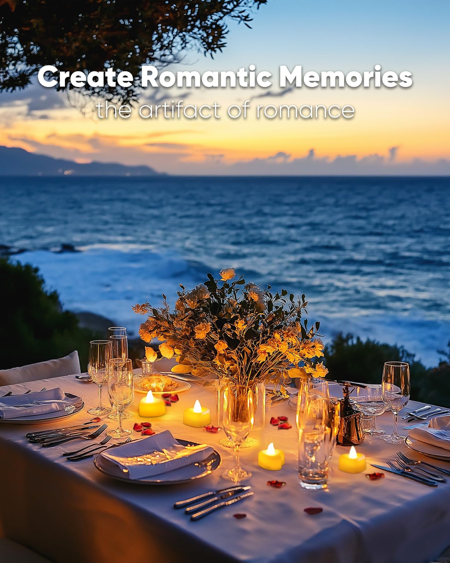 Amagic 1000 Pieces Artificial Rose Petals with 12 Heart LED Tea Lights Candles Kit, Rose Petals and Candles Set for Proposal, Anniversary, Valentine's Day, Special Romantic Night, Wedding Table Decor