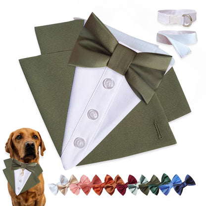Custom-Fit Dog Tuxedo with Bow Tie & Lapel Uncut Cham Eyelet | Keyhole Fishtail Buttonhole Design | Optional Ring Bearer Clasp | Perfect Outfit for Wedding & Birthday by ACORD EU (Tan)
