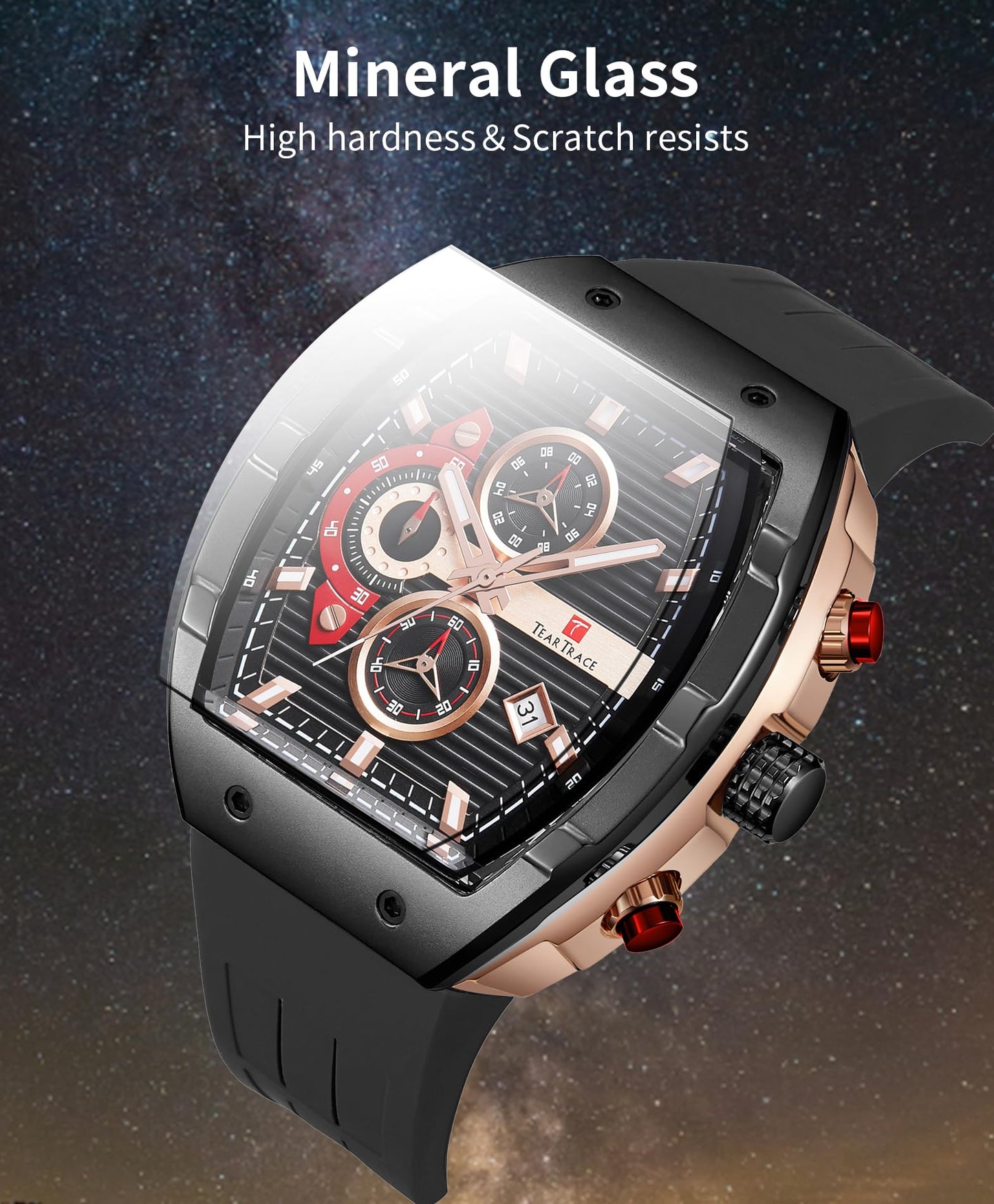 Watches for Men Analog Quartz Waterproof Sport Men’s Watch Tonneau Chronograph Luminous Fashionable Unique Casual Watch with Silicone Strap