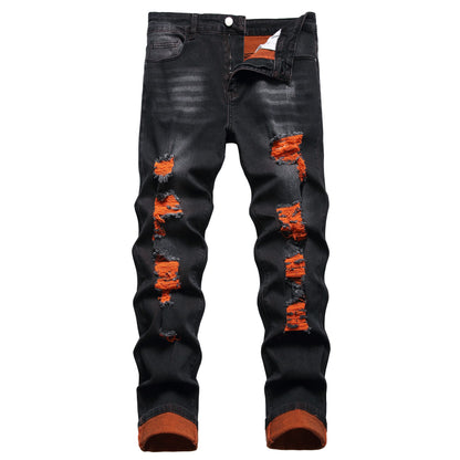 Men's Slim-fit Stretch Denim Jeans Featuring a Ripped Stretch Regular Pants