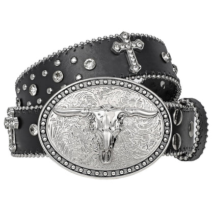 Cowboy Cowgirl Belts for Women Men Western Belts Punk Goth Belt PU Leather Belt With Western Buckle