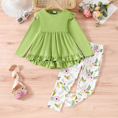 Toddler Kid Girl Clothes Ruffle Sleeve High Low Top Floral Allover Pants Fall Winter Outfit Set