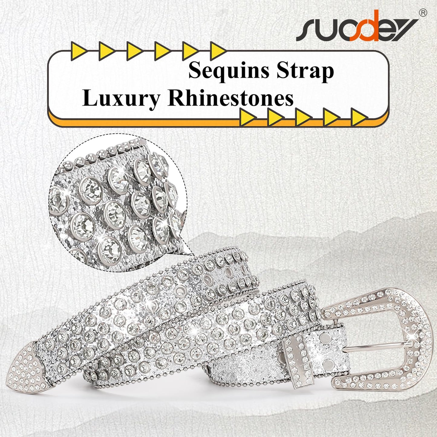SUOSDEY Rhinestone Belt Unisex Sequin Strap Bling Crystal Western Studs Glitter Luxury Belt for Jeans Pants Dress