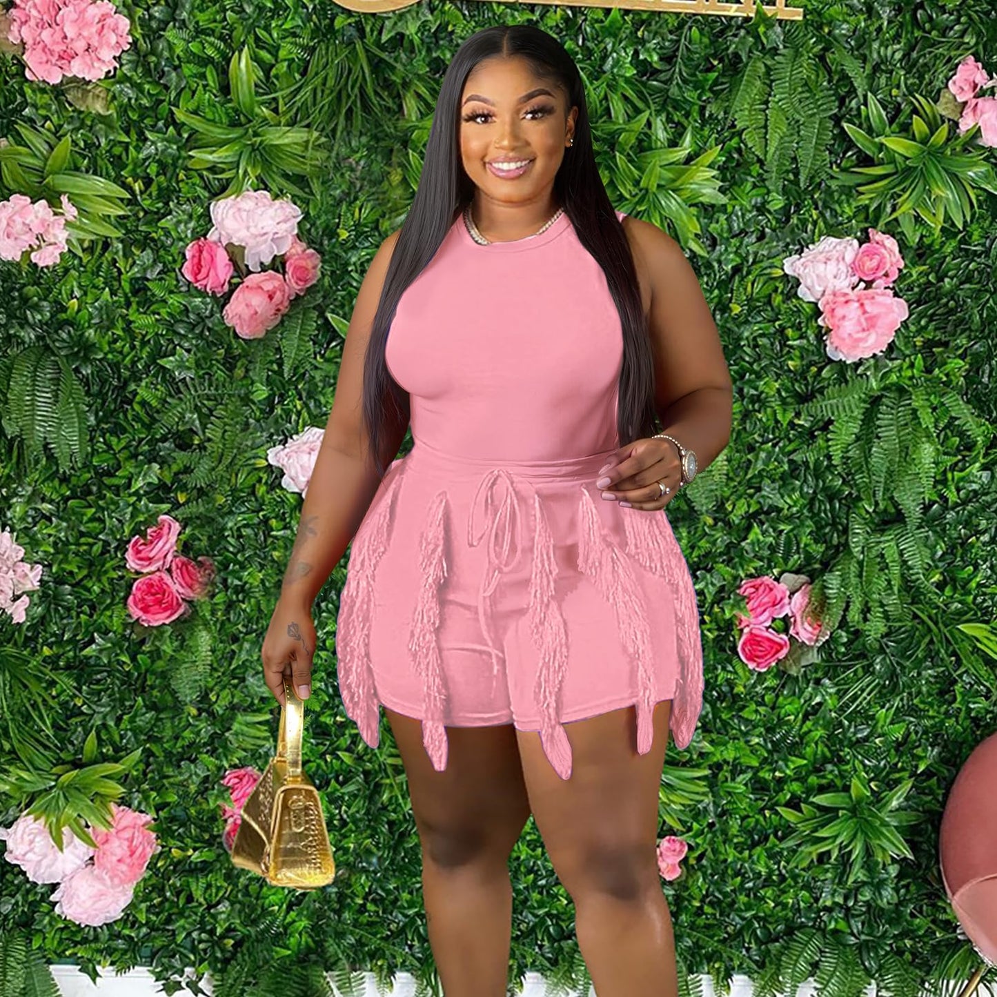 Elainone Two Piece Outfits for Women Sexy Bodycon Sleeveless Tops Drawstring Waist Shorts Sets