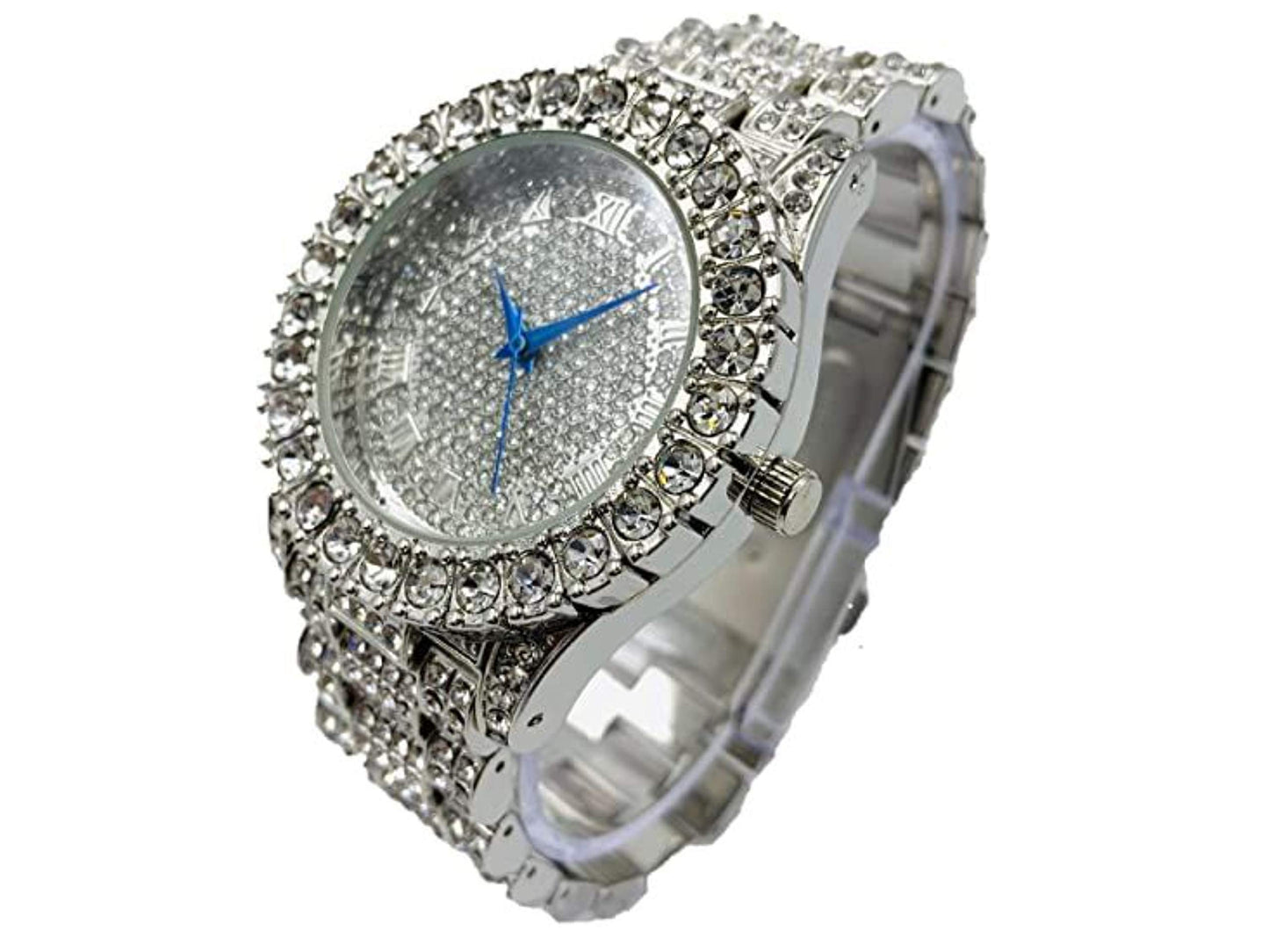 Charles Raymond Women's Big Rocks Bezel Colored Dial with Roman Numerals Fully Iced Out Watch - ST10327LA