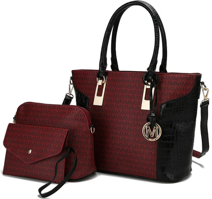 MKF Collection Shoulder Bag for Women, Crossbody Purse & Wristlet: PU Leather Satchel Pocketbook 3 PCs Handbag Set