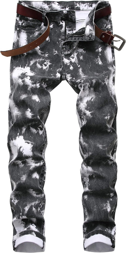 DANT BULUN Men's Fashion Casual Printed Jeans Stretch Skinny Denim Jogger Pants