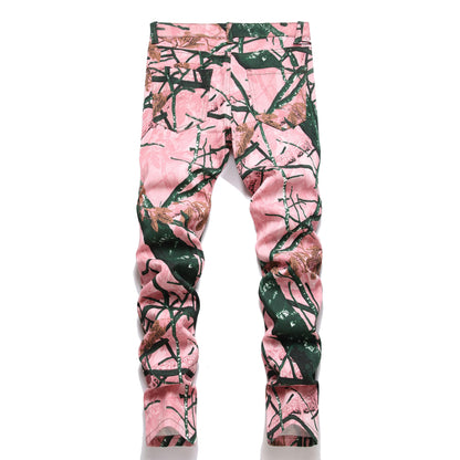 Boy's Skinny Fit Cotton Camo Jeans, Camouflage Printed Fashion Casual Pants