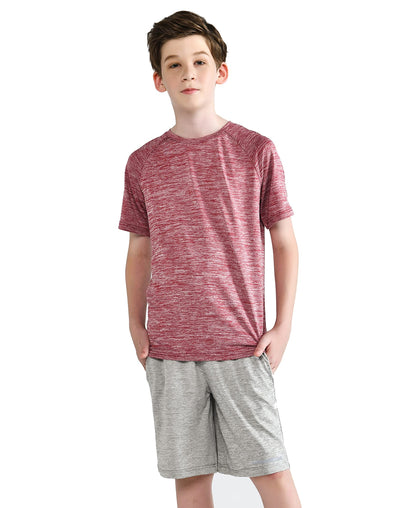 5 Pack Boys Athletic Shirts, Youth Activewear Dry Fit Tshirts for Kids, Short Sleeve Tees, Bulk Athletic Performance Clothing
