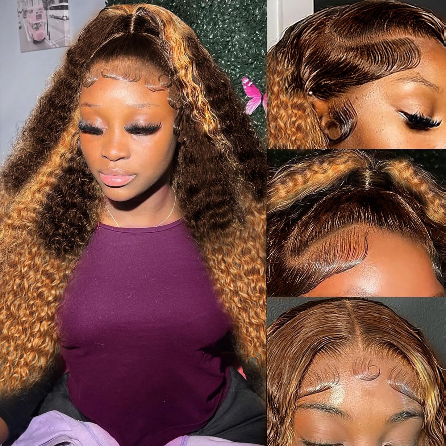 MEGOOD 200% Density Reddish Brown Deep Wave Lace Front Wigs Human Hair 13x4 HD Transparent Curly Human Hair Wig Pre Plucked 13X4 Ginger Wig Human Hair Glueless Colored Wigs With Baby Hair 18inch