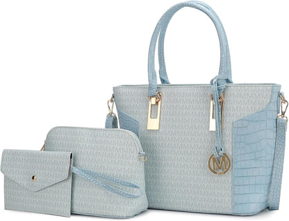 MKF Collection Shoulder Bag for Women, Crossbody Purse & Wristlet: PU Leather Satchel Pocketbook 3 PCs Handbag Set