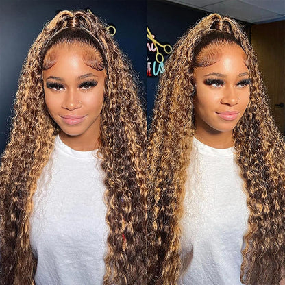 20Inch Deep Wave Lace Front Wigs Human Hair-13x4 HD Transparent Deep Wave Frontal Wigs Human Hair Glueless Curly Wigs for Women 200% Density Curly Lace Front Human Hair Pre Plucked with Baby Hair