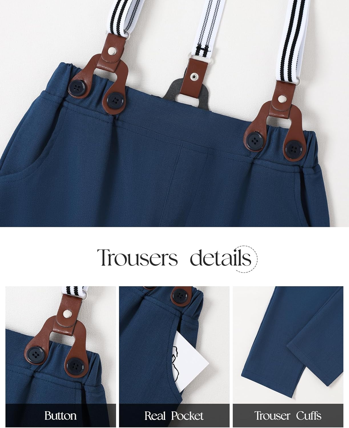 ZOEREA Toddler Boy Suit Formal Wedding Outfits Gentleman Clothes Long Sleeve Shirt + Suspender Pants + Bowtie