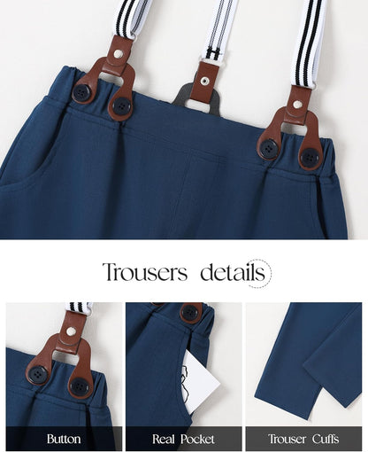 ZOEREA Toddler Boy Suit Formal Wedding Outfits Gentleman Clothes Long Sleeve Shirt + Suspender Pants + Bowtie