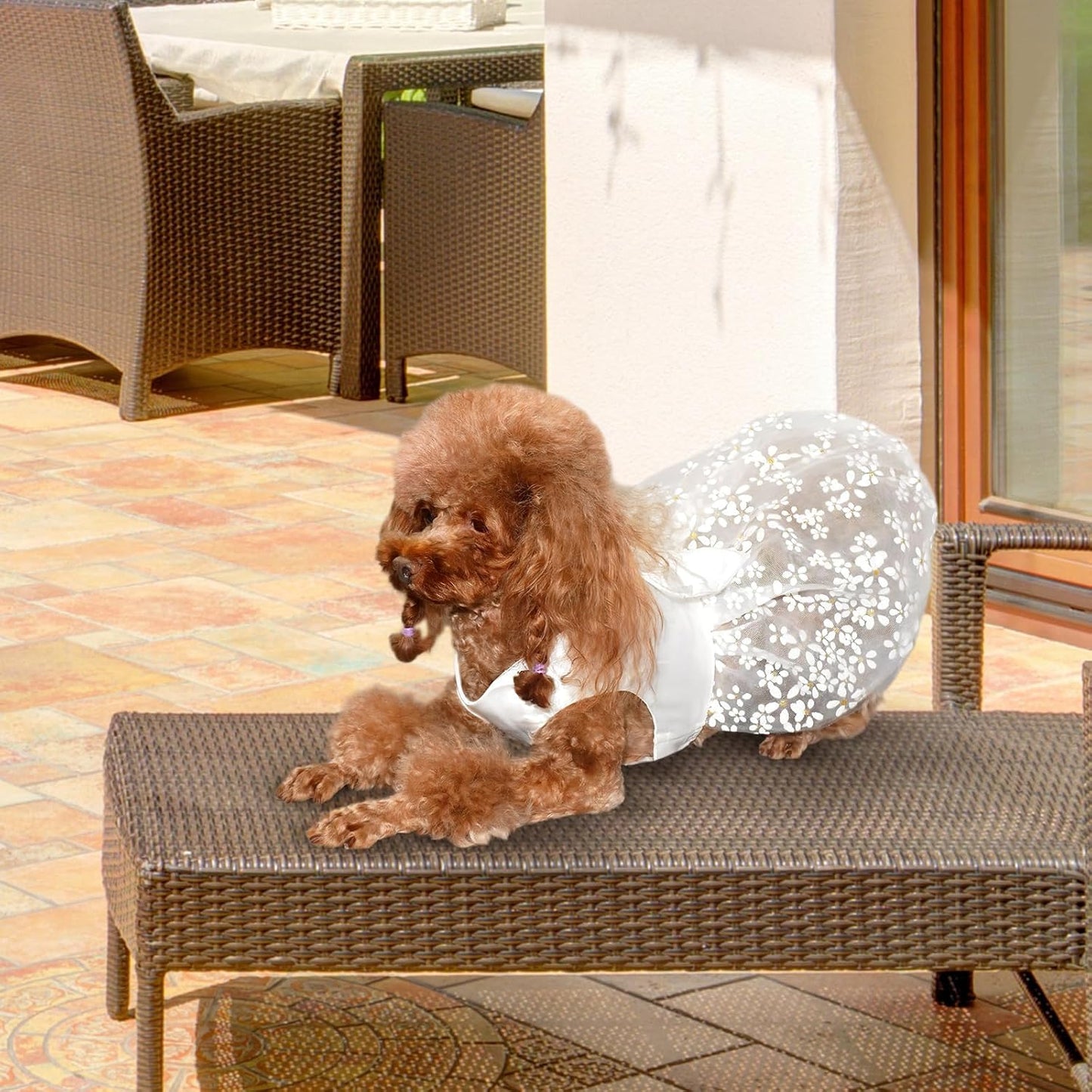 Dog Dresses, Puppy Soft Skirt, Summer Pet Clothes, Girl Dogs Wedding Outfit, Puppy Slik Outfit with Bow Tie, Dog Princess Clothes for Small Medium Breeds, White L