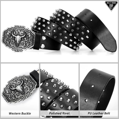 Cowboy Cowgirl Belts for Women Men Western Belts Punk Goth Belt PU Leather Belt With Western Buckle