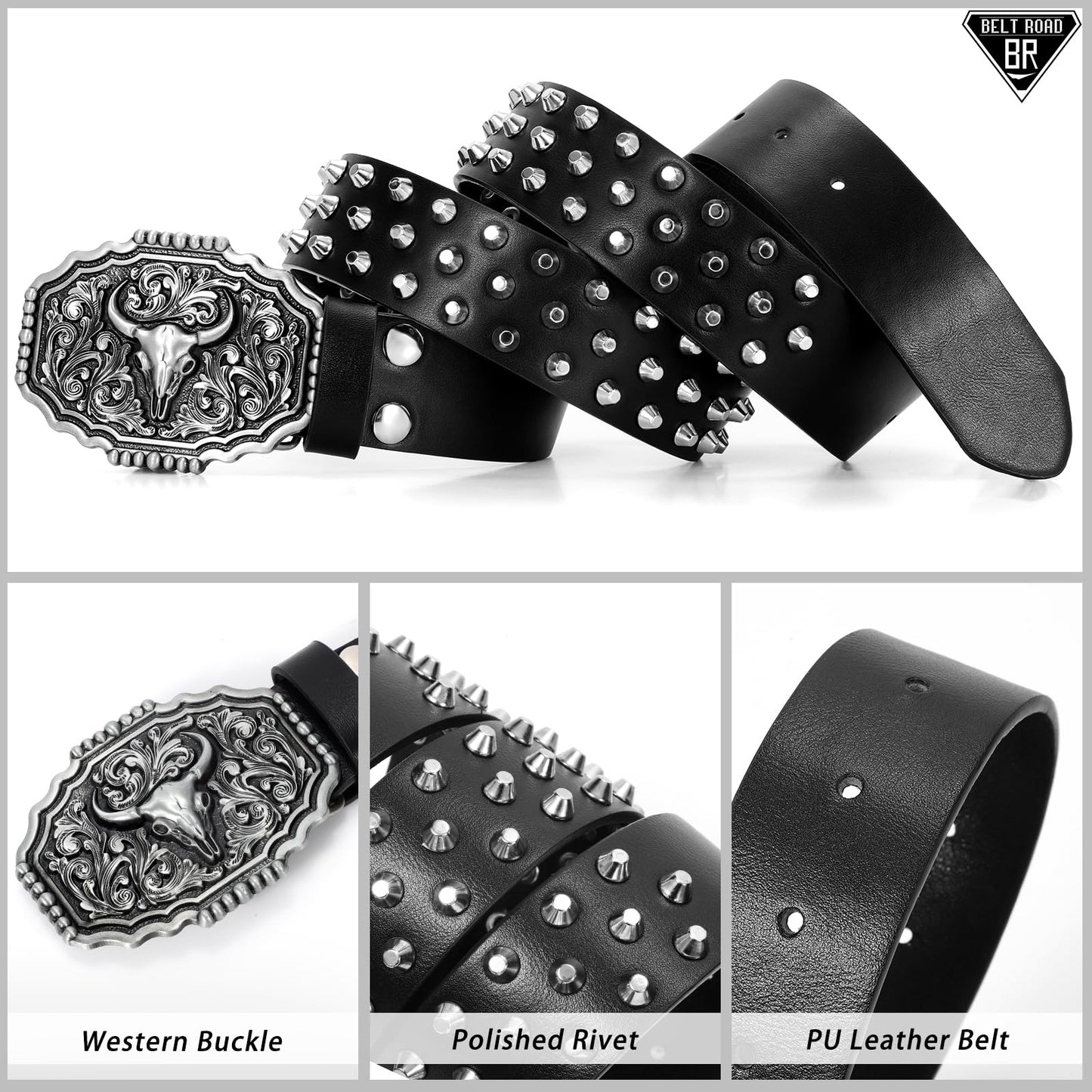 Cowboy Cowgirl Belts for Women Men Western Belts Punk Goth Belt PU Leather Belt With Western Buckle
