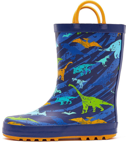 K KomForme Kids Rain Boots Waterproof Printed Rubber boots with Handles