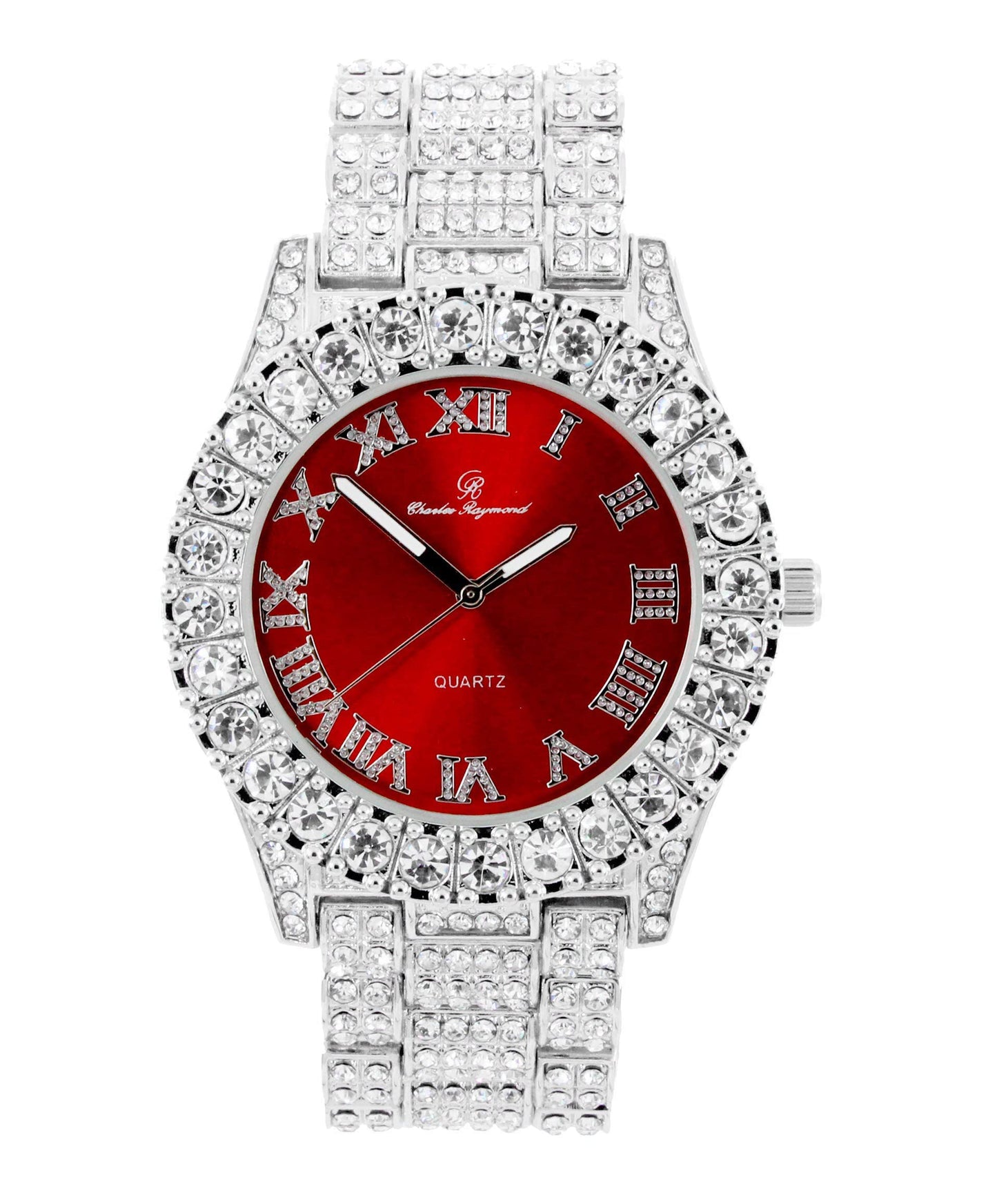 Charles Raymond Women's Big Rocks Bezel Colored Dial with Roman Numerals Fully Iced Out Watch - ST10327LA